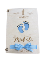 Personalizowana drewniana kartka na roczek dla chłopca