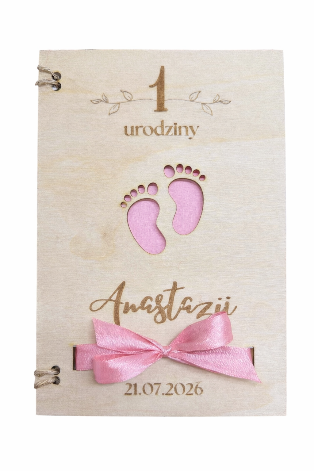 Personalizowana drewniana kartka na roczek dla dziewczynki