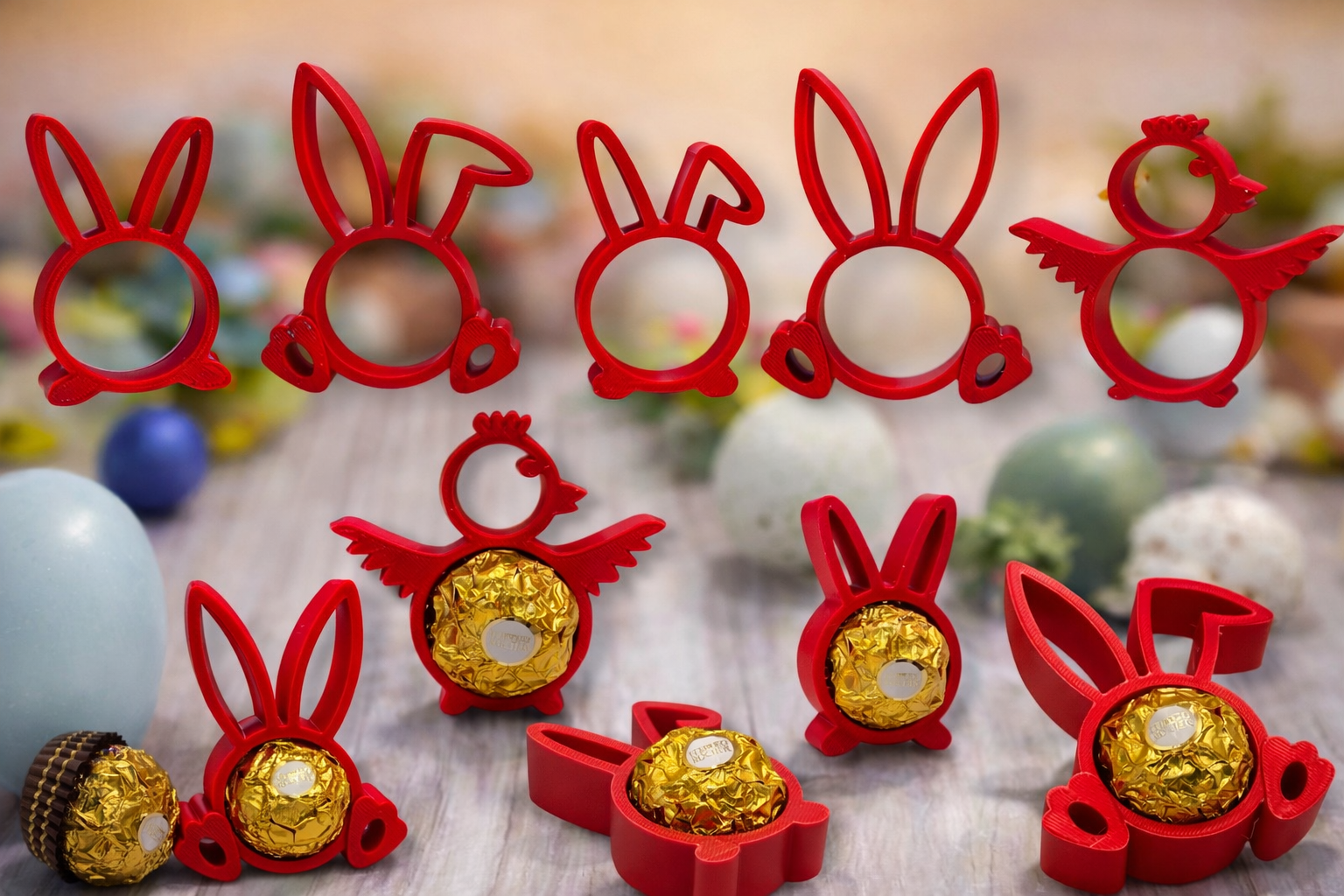 ZESTAW WIELKANOCNY CZERWONY na słodycze cukierki figurki 5 SZT