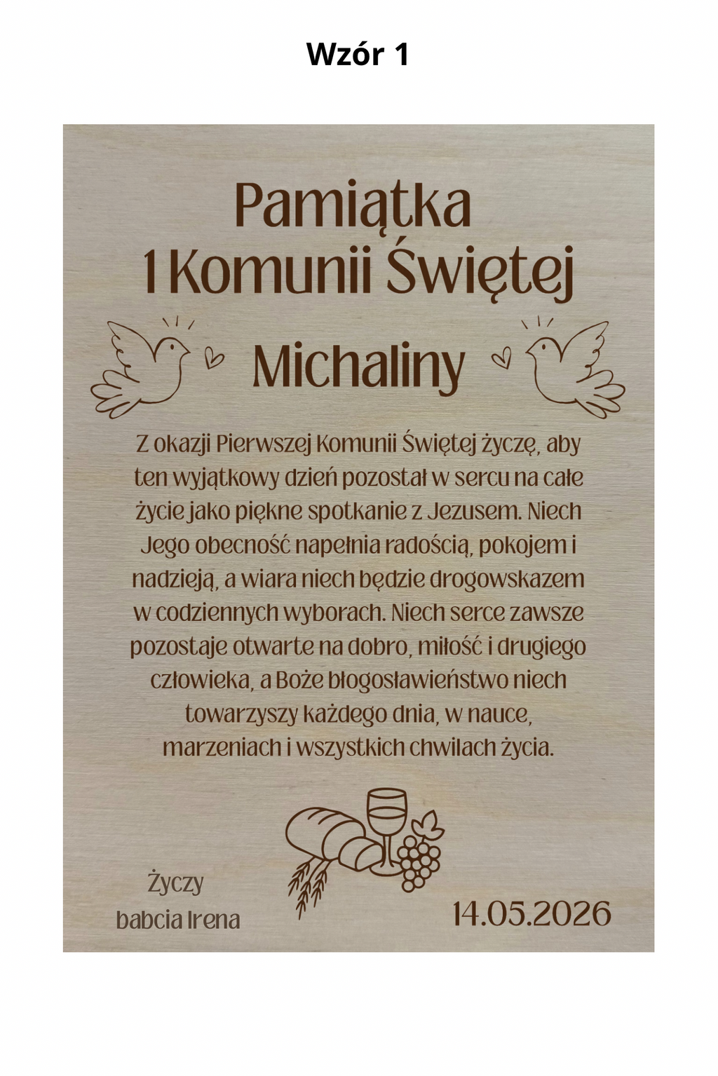 Personalizowana drewniana kartka – Pamiątka I Komunii Świętej