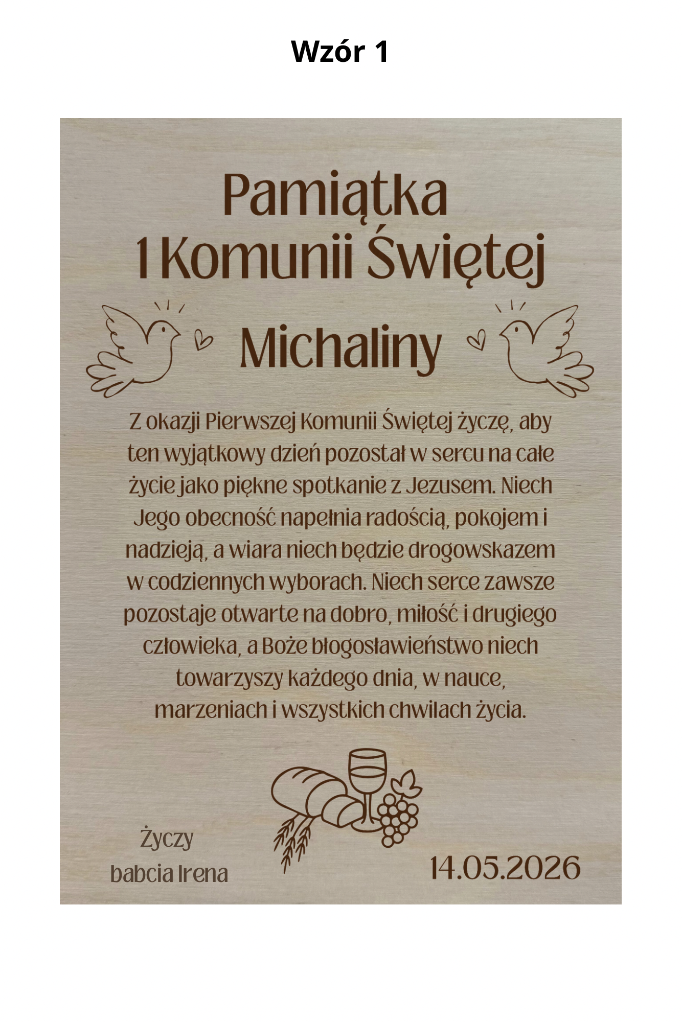 Personalizowana drewniana kartka – Pamiątka I Komunii Świętej