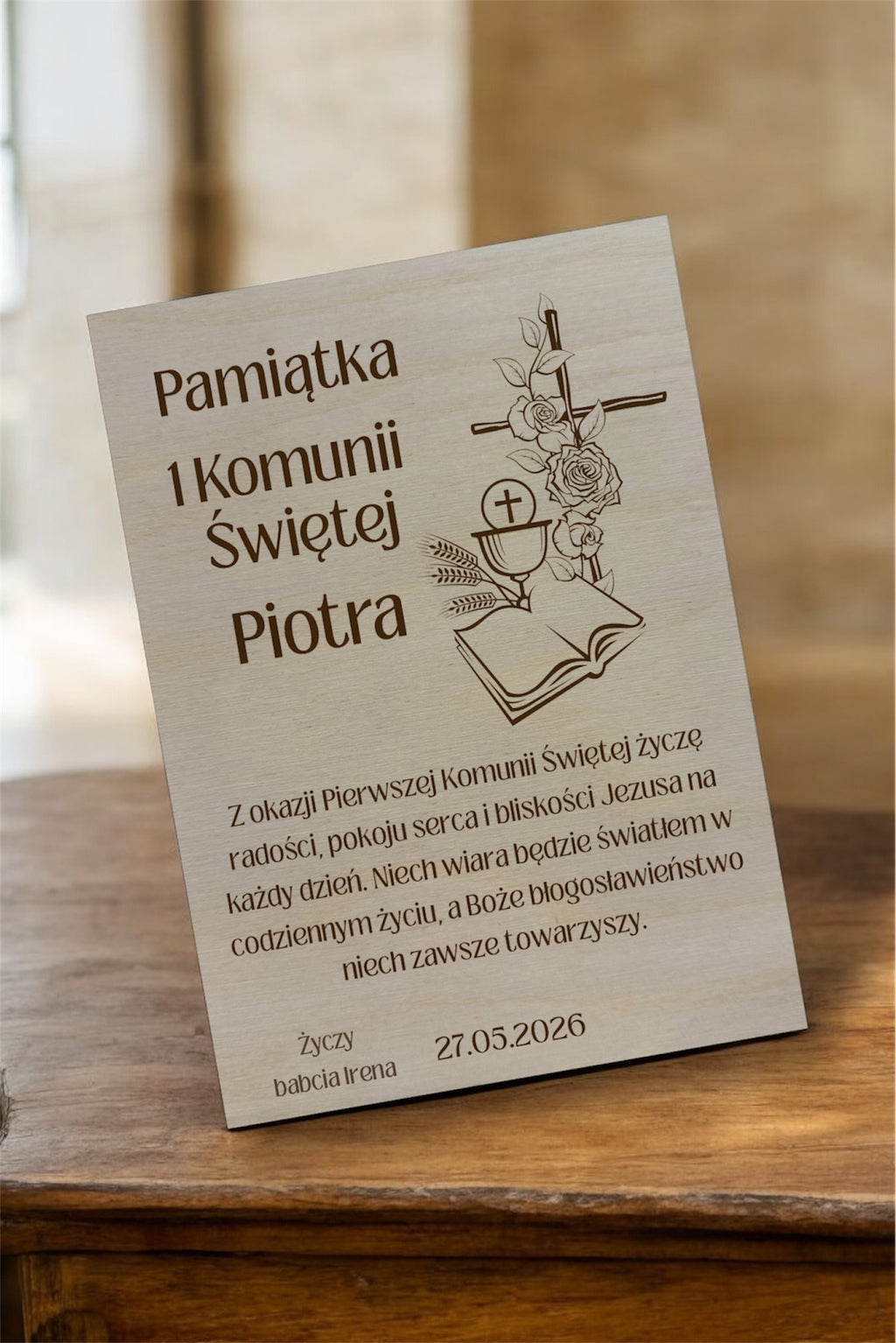 Personalizowana drewniana kartka – Pamiątka I Komunii Świętej
