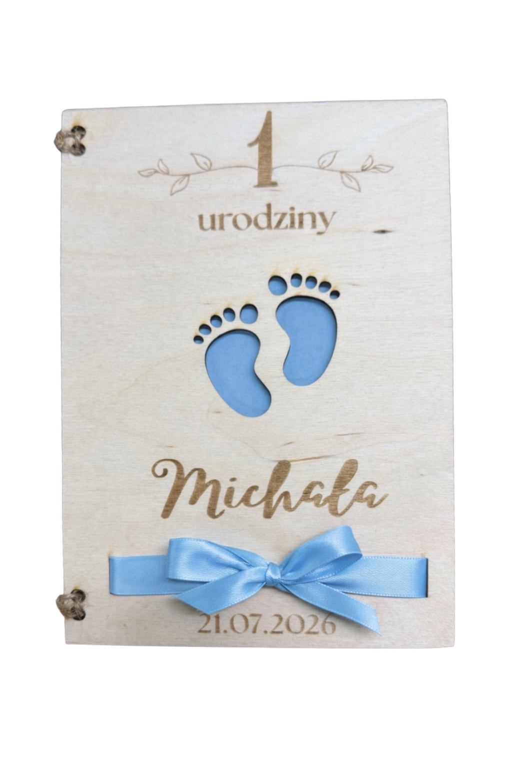 Personalizowana drewniana kartka na roczek dla chłopca