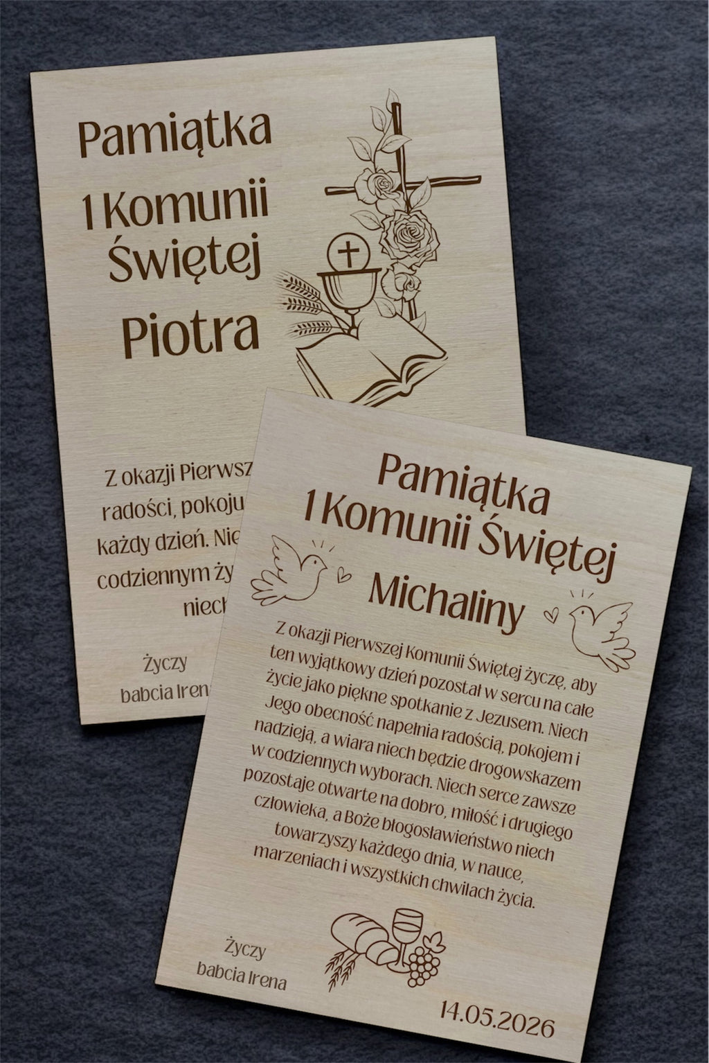 Personalizowana drewniana kartka – Pamiątka I Komunii Świętej
